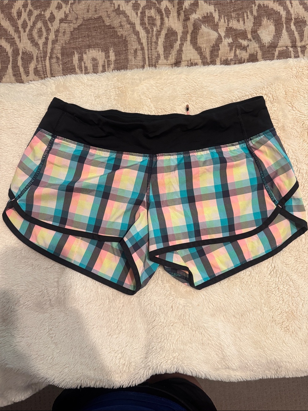 lululemon athletica Pastel Plaid Running Shorts with Black Waistband